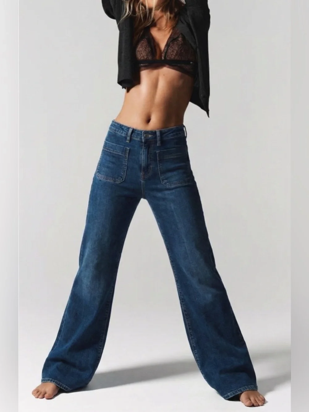 Free Assembly High Rise Slim Flare Jeans 8 (28x30.5) Blue Denim Stretch Womens
